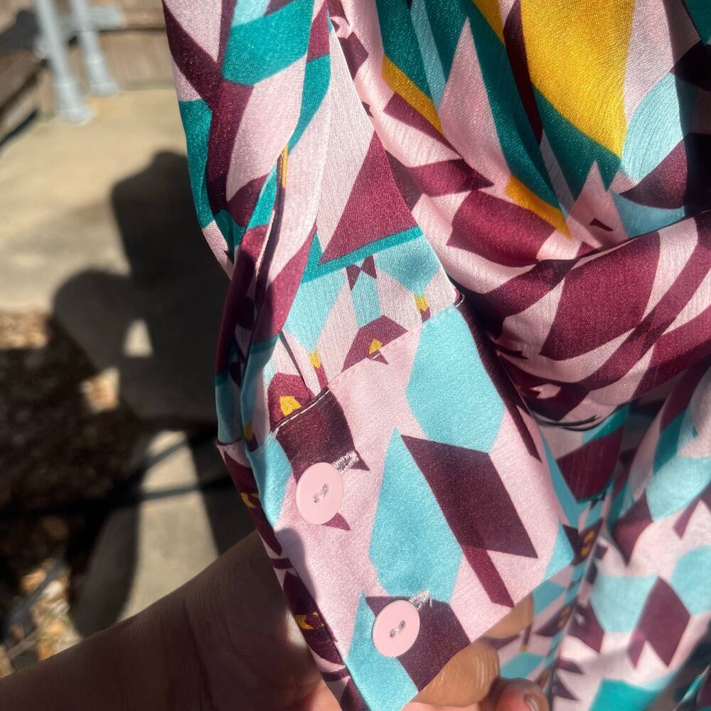 Aztec Patterned Maxi Dress Tie Waist Button Front Purple Multi Colored Flowy  Xl - Picture 5 of 10